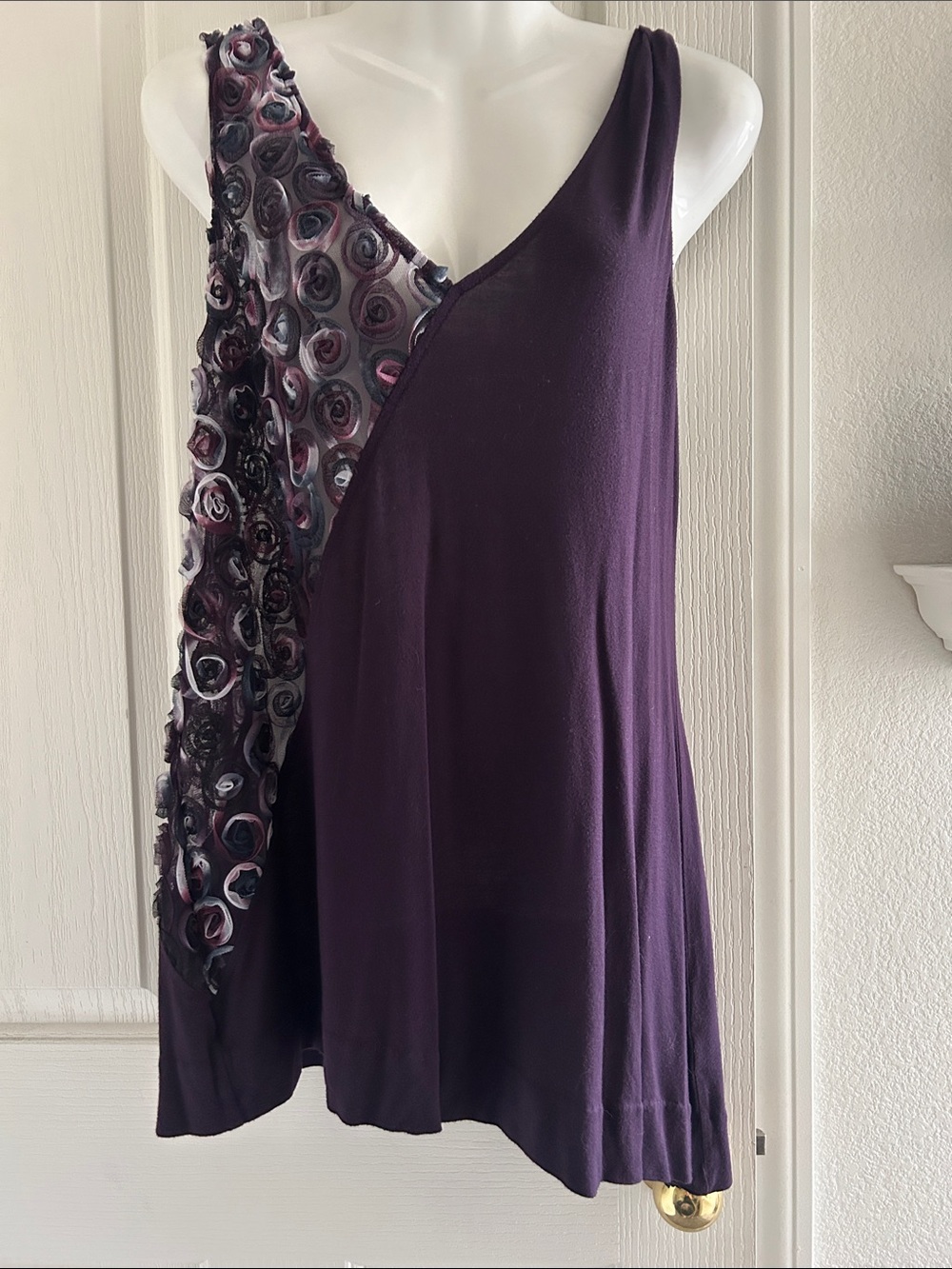 RACHEL Rachel Roy Plum Asymmetric Tank with Rosette Appliqué